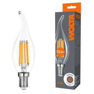 лампа светодиодная filament ct35 15вт свеча на ветру прозрачная 4000к e14 1200лм wolta wf-ct35-15w4ke14 от BTSprom.by