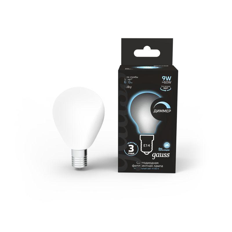 лампа светодиодная филаментная black filament 9вт p45 шар матовая 4100к нейтр. бел. e14 610лм диммир. gauss 105201209-d от BTSprom.by