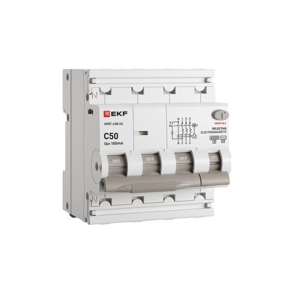 выключатель автоматический дифференциального тока 4п (3p+n) c 50а 100ма тип ac 6ка авдт-63n (s) селективный электромеханич. proxima ekf d63n46ms50c100 от BTSprom.by