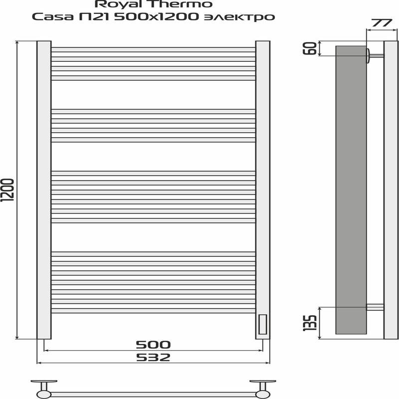  Полотенцесушитель Casa П21 500х1200 электро встроен. диммер Royal Thermo НС-1434014 фото в каталоге от BTSprom.by