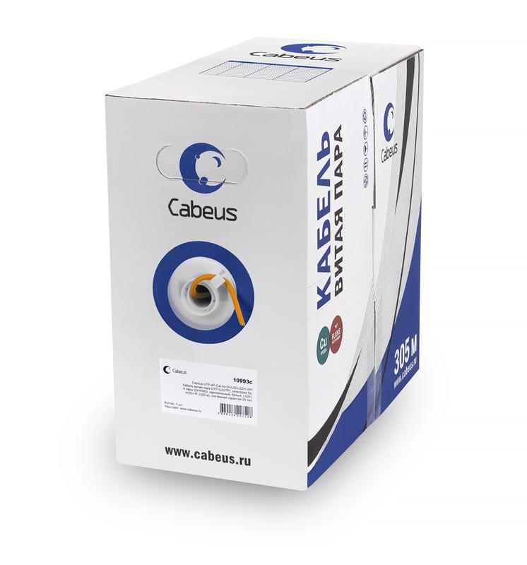 кабель витая пара u/utp кат.5e 4х2х24awg solid pvc нг(а)-ls utp-4p-cat.5e-solid-or оранж. (уп.305м) cabeus 7253c от BTSprom.by