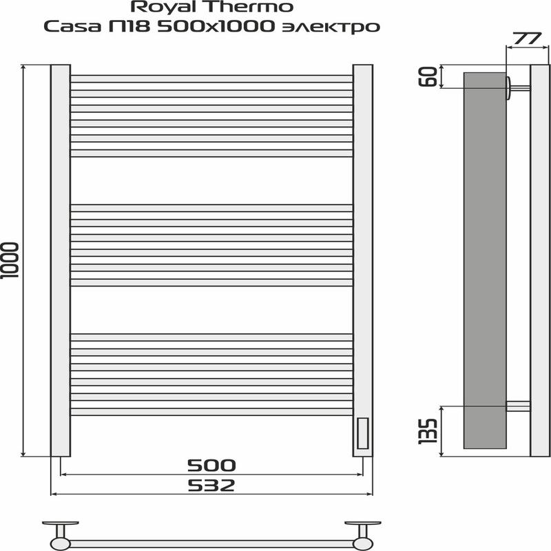  Полотенцесушитель Casa П18 500х1000 электро встроен. диммер Royal Thermo НС-1434008 фото в каталоге от BTSprom.by