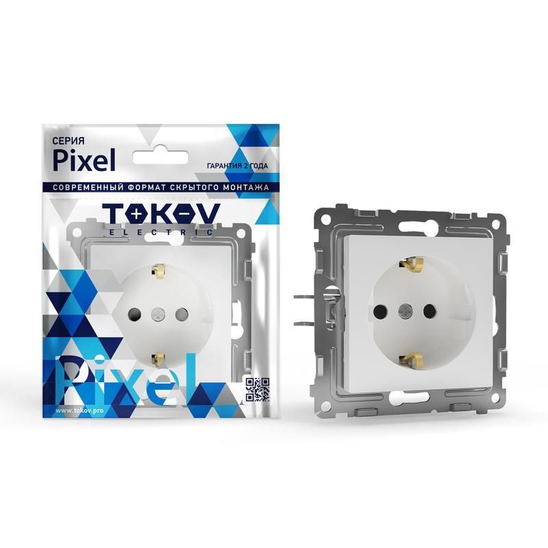 розетка 1-м сп pixel 16а ip20 с заземл. защ. шторки механизм бел. tokov electric tke-px-r1zsf-c01 от BTSprom.by