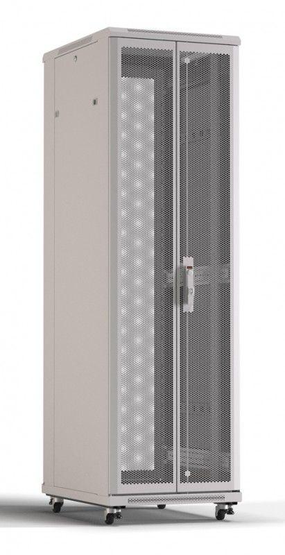 шкаф напольный 19дюйм 22u 1166х600х600мм (вхшхг) передняя и задняя распашные перфор. двери (75%) ручка с замком (ral 7035) (разобранный) ttr-2266-dd-ral7035 сер. hyperline 452069 от BTSprom.by
