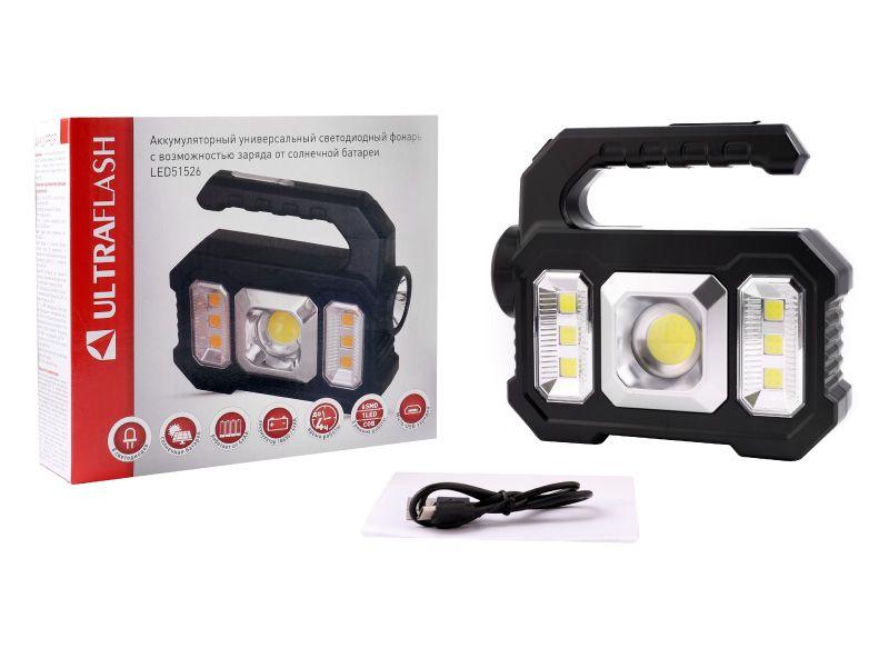 фонарь аккумуляторный led51526 4в 1led+cob+6xsmd 3вт 4 реж. micro usb черн. (бокс) ultraflash 15194 от BTSprom.by