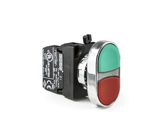 кнопка сдвоенная (1но+1нз) (cm) красн./зел. emas cm102k20ky от BTSprom.by
