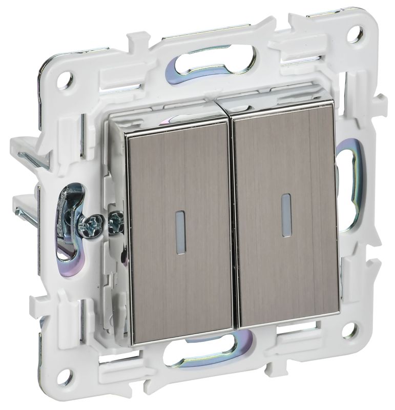 выключатель проходной 2-кл. skandy 10а sk-v10n с индикацией никель iek sk-v22-1-10-k50 от BTSprom.by