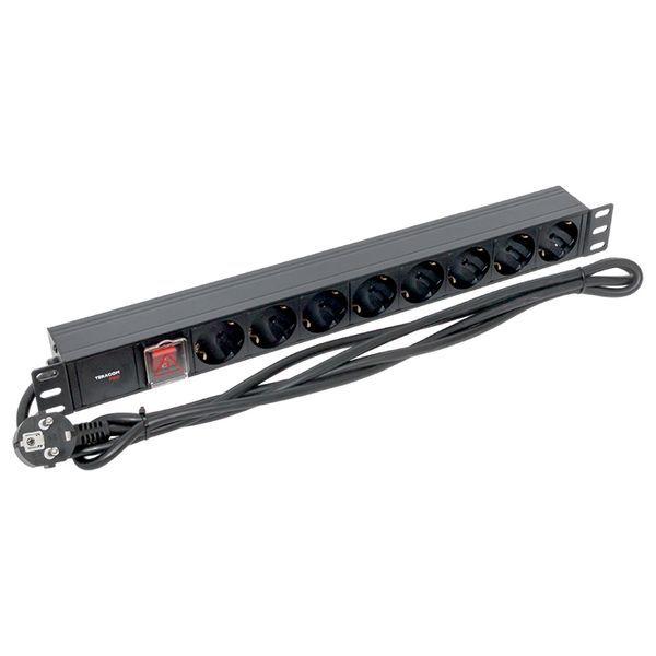  Блок PDU TERACOM PRO 19дюйм 1U 16А/250В 8 роз. Schuko с выключат. шнур 2м 3х1.5кв.мм вилка Schuko корпус алюм. черн. EKF TRP-HPD-LS-16A-8SH-2MSH фото в каталоге от BTSprom.by