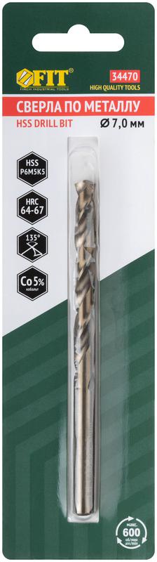  Сверло по металлу Профи 7.0мм HSS с добавкой кобальта 5% (блист.1шт) FIT 34470 фото в каталоге от BTSprom.by