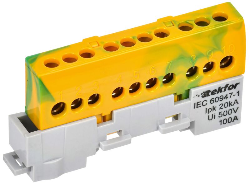 шина pe "земля" изол. на универс. держ. 6х9-10-жз tekfor iek tf-nn10-10-kl-k52 от BTSprom.by