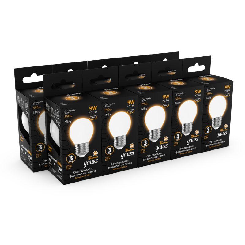 Лампа светодиодная филаментная Black Filament 9Вт P45 шар матовая 3000К тепл. бел. E27 590лм GAUSS 105202109 фото в каталоге от BTSprom.by