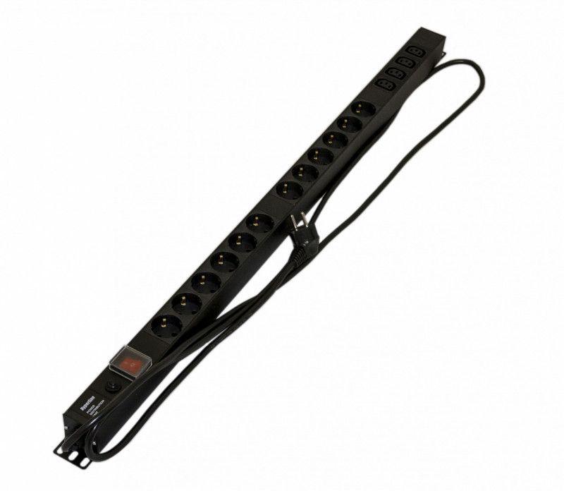 блок розеток вертик. 12 розеток schuko 4 розетки iec320 c13 выкл. с подсветкой защита от перенапряжения кабель питания 2.5м (3х1.5мм2) с вилкой schuko 16а 250в 950х44.4х44.4мм (дхшхв) she-12sh-4iec-sf-2.5eu hyperline 396986 от BTSprom.by