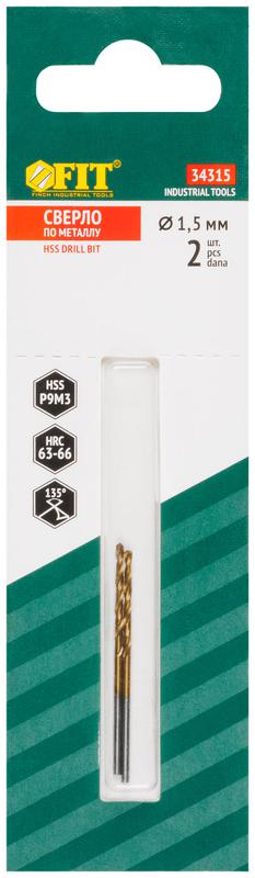  Сверло HSS по металлу титановое покрытие в блист. 1.5мм (уп.2шт) FIT 34315 фото в каталоге от BTSprom.by