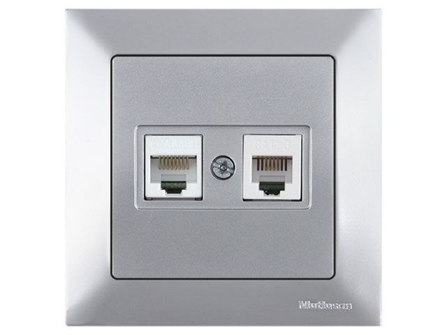 розетка телефонная + компьютерная (rj12+cat5e, скрытая) серебро, daria, mutlusan (cat-3 (rj 12)   4-pin + (rj 45) 8-pin) 2120 139 0182 от BTSprom.by