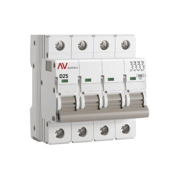 выключатель автоматический модульный 4п d 25а 10ка av-10 averes ekf mcb10-4-25d-av от BTSprom.by