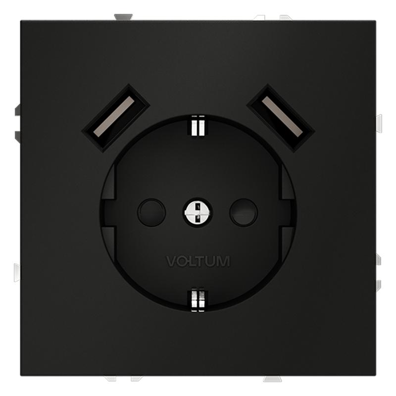 розетка 1-м сп s70 16а с usb a+a с заземл. защ. шторки механизм черн. матов. voltum vls040408 от BTSprom.by