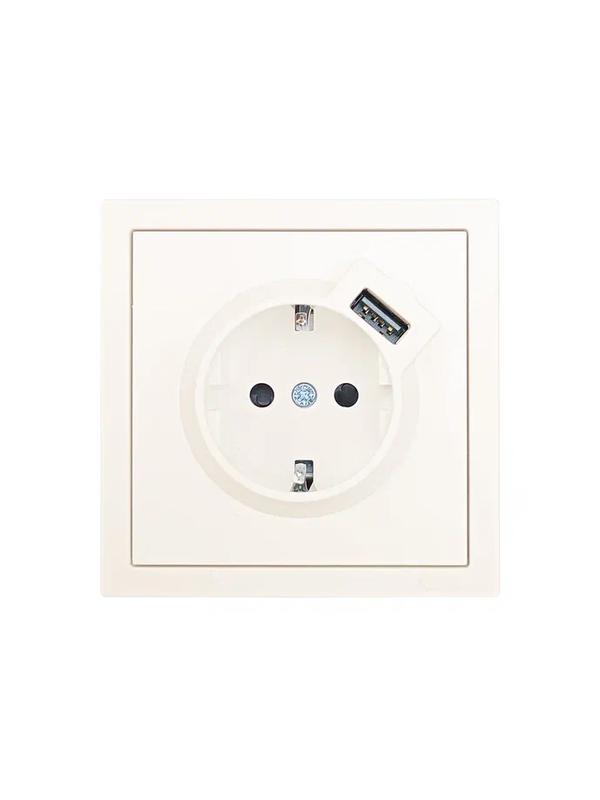  Розетка 1-мест. с/з+USB разъем СП ZIMA IP20 слон. кость LEZARD 704-9088-181 фото в каталоге от BTSprom.by