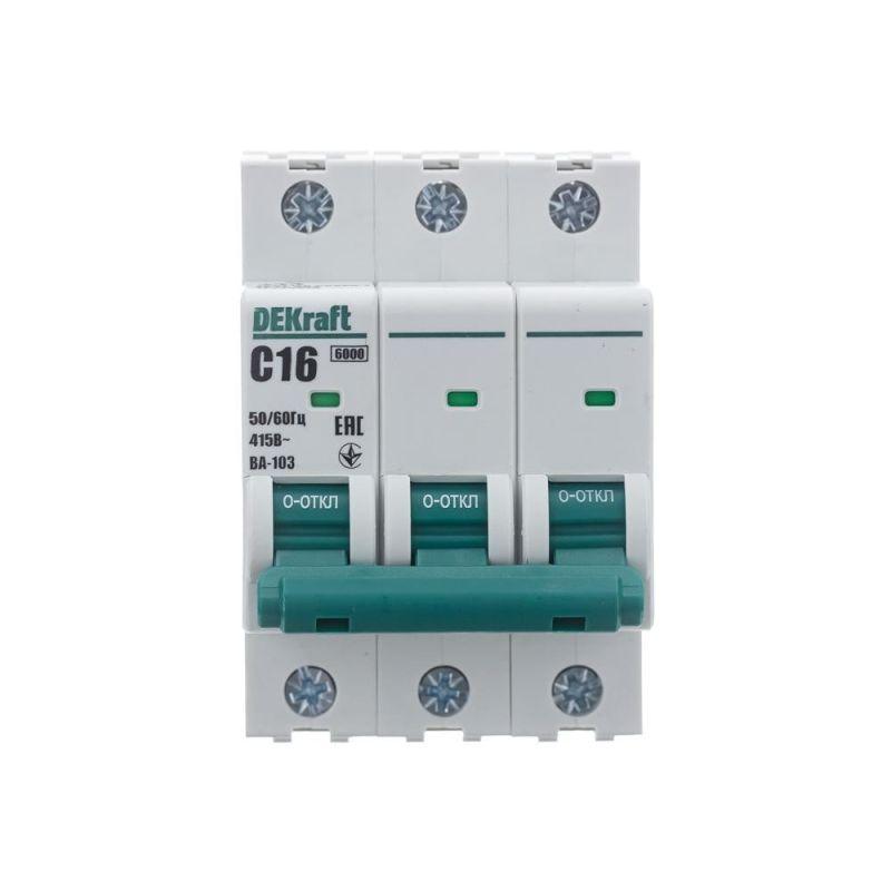  Выключатель автоматический модульный 3п C 16А 6кА ВА-103 DEKraft 12305DEK фото в каталоге от BTSprom.by