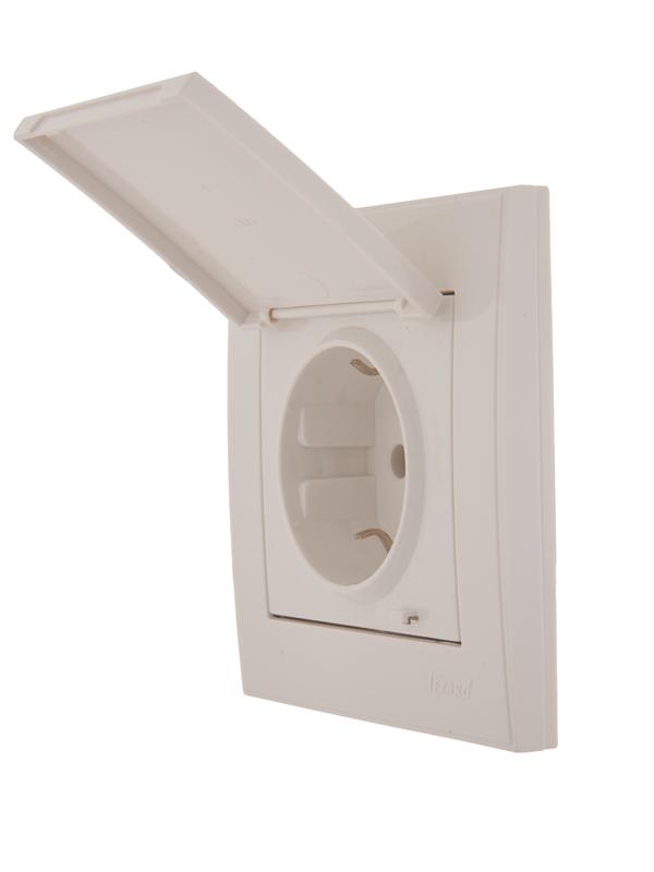  Розетка 1-м СП Rain с заземл. с защ. крышкой керамика бел. LEZARD 703-0202-123 фото в каталоге от BTSprom.by