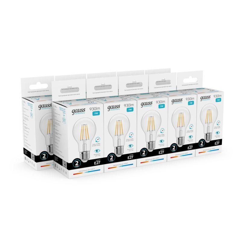 Лампа светодиодная филаментная Filament Elementary А60 11Вт 4100К Е27 930лм GAUSS 22221 фото в каталоге от BTSprom.by