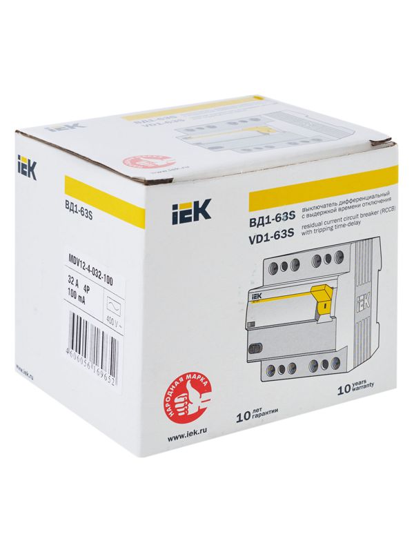  Выключатель дифференциального тока (УЗО) 4п 32А 100мА тип AC ВД1-63S KARAT IEK MDV12-4-032-100 фото в каталоге от BTSprom.by