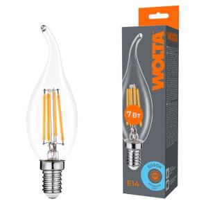 лампа светодиодная filament ct35 7вт свеча на ветру прозрачная 6500к e14 630лм wolta wf-ct35-7w6ke14 от BTSprom.by