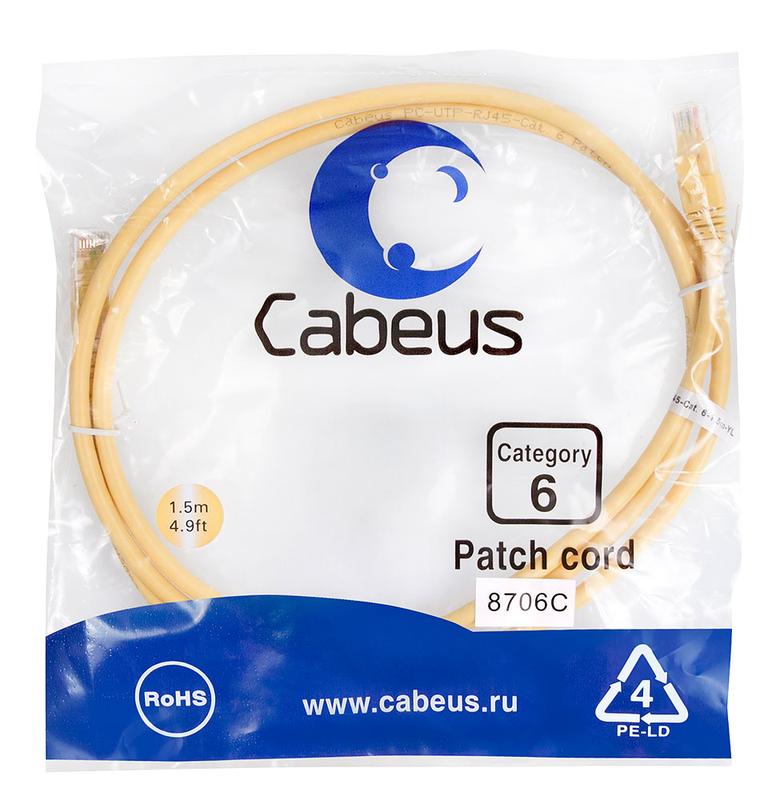патч-корд u/utp кат.6 pc-utp-rj45-cat.6-1.5m-yl 2xrj45/8p8c неэкранир. pvc 1.5м желт. cabeus 8706c от BTSprom.by