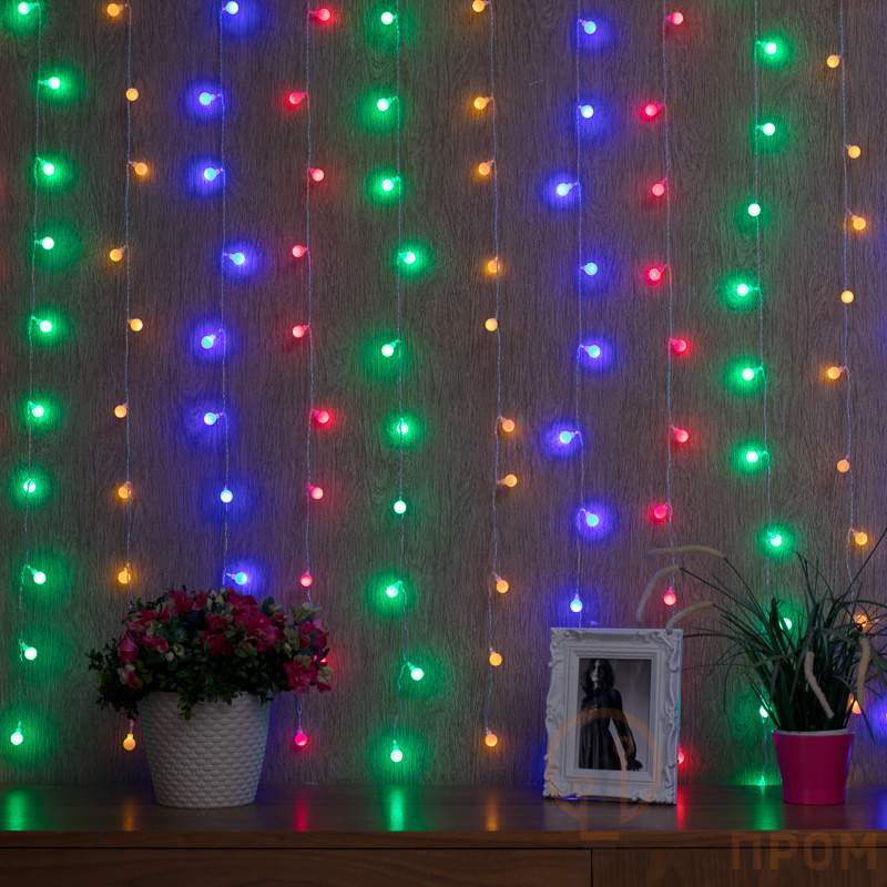  Гирлянда светодиодная "Светодиодный Дождь" 1.5х1.5м 144LED мультиколор 12Вт 230В IP20 с насадками шарики свечение с динамикой провод прозр. Neon-Night 235-049 фото в каталоге от BTSprom.by