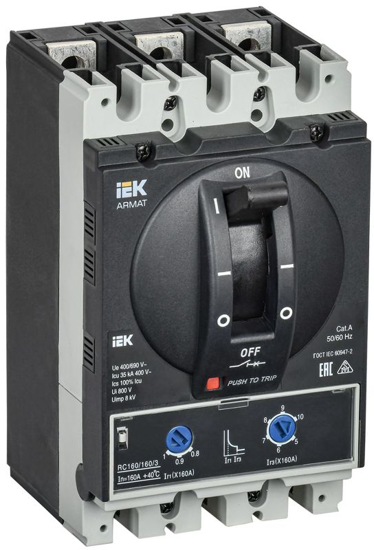 выключатель автоматический в литом корпусе 3п d 35ка 160а расцепитель термомагнитный регулируемый armat iek ar-mccb-3d-035-0160a-atuc от BTSprom.by