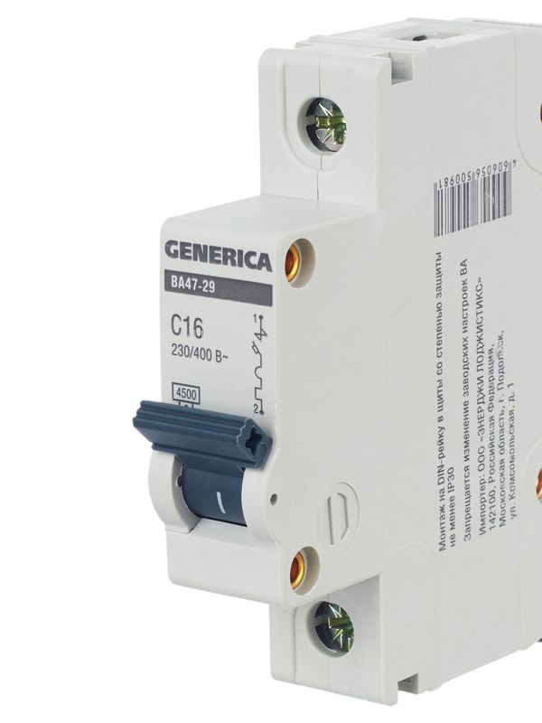  Выключатель автоматический модульный 1п C 16А 4.5кА ВА47-29 GENERICA MVA25-1-016-C фото в каталоге от BTSprom.by