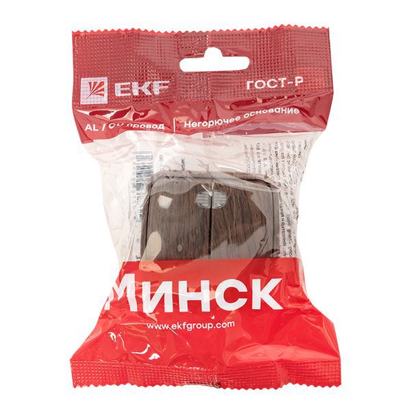  Выключатель 2-кл. 2п ОП Минск 10А IP20 с индикатором темн. дерево EKF EGV10-123-40 фото в каталоге от BTSprom.by