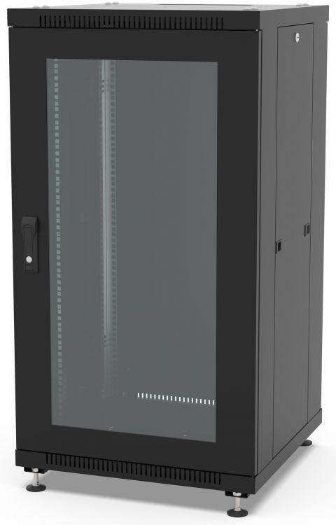 шкаф напольный network 19дюйм 22u 600х600х1098 двери: стеклян. и сплошная метал. ral9005 черн. filum fl-nt-2266gm1m-bk от BTSprom.by