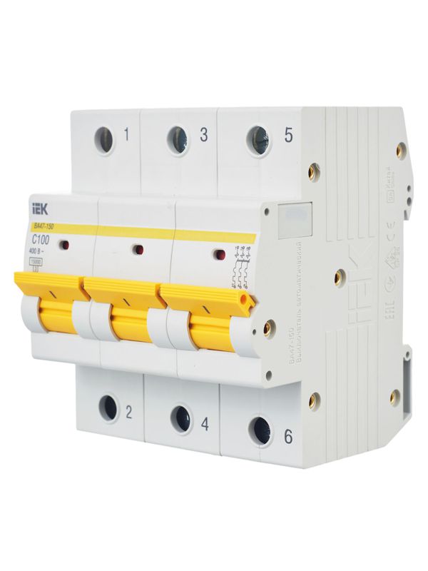  Выключатель автоматический модульный 3п C 100А 15кА ВА47-150 KARAT IEK MVA50-3-100-C фото в каталоге от BTSprom.by