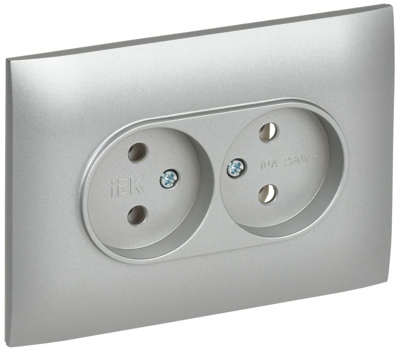 розетка 2-м skandy 10а без заземл. без защ. шторок в сборе sk-r10s серебр. iek sk-r20-10-k23-f от BTSprom.by