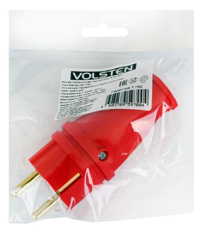  Вилка 16А прямая каучуковая с/з модель В16-001 Sb1-PZ Red красн. Volsten 14429 фото в каталоге от BTSprom.by
