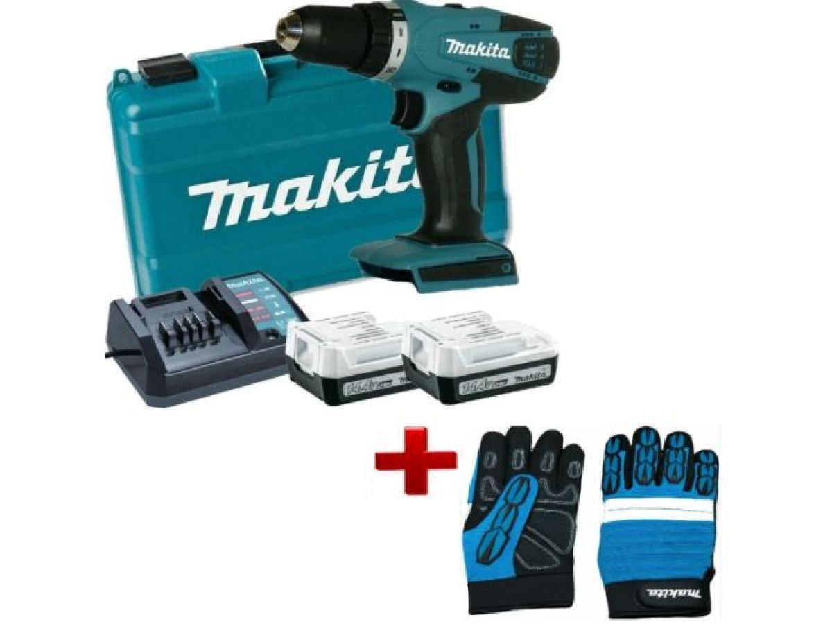 аккум. дрель-шуруповерт makita df 347 dwe в чем. + акция (перчатки l makita) (14.4 в, 2 акк., 1.5 а/ч li-ion, 2 скор., 30 нм, шурупы до 8 мм + акция df347dwea1 от BTSprom.by