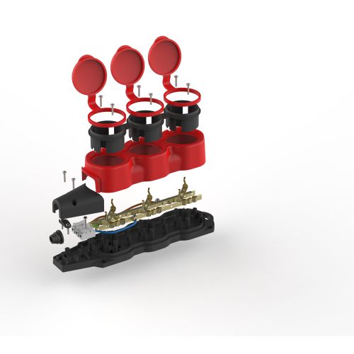  Колодка 3-м с заземл. 16A IP44 KX-3e-RED-IP44 каучук. красн. Эра Б0068393 фото в каталоге от BTSprom.by