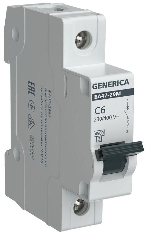 выключатель автоматический модульный 1п c 6а 4.5ка ва47-29м generica mva21-1-006-c-g от BTSprom.by