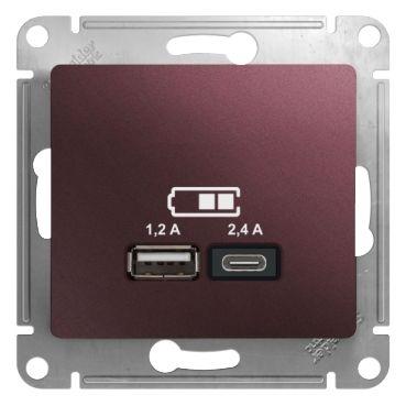 розетка usb glossa тип a+c 5в/2.4а 2х5в/1.2а механизм баклажан. se gsl001139 от BTSprom.by