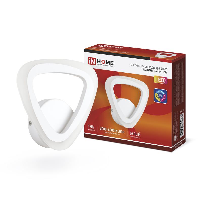 светильник светодиодный elegant sansa-15w 15вт 3000-6500к 1200лм 230в step color бел. in home 4690612035307 от BTSprom.by