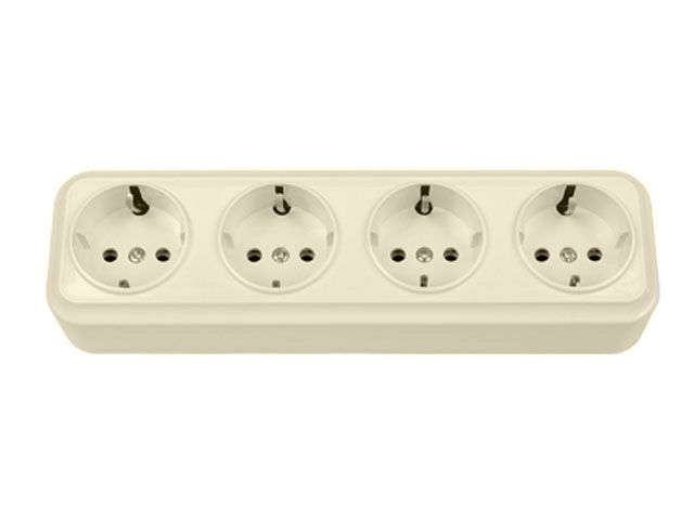 розетка 4-ая (открытая, с/з) бежевая, вариант, bylectrica ра16-0182 бежевый от BTSprom.by