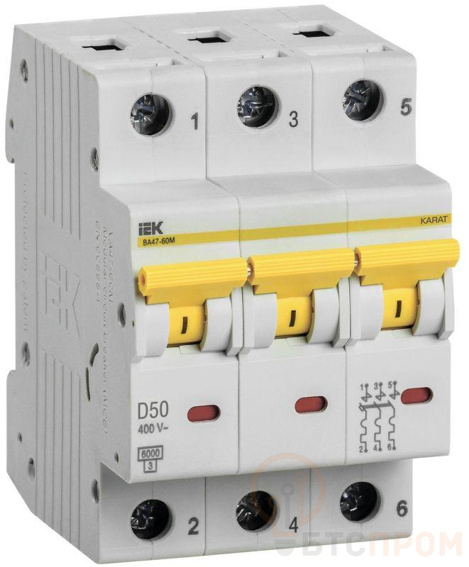 Выключатель автоматический модульный 3п D 50А 6кА ВА47-60M KARAT IEK MVA31-3-050-D фото в каталоге от BTSprom.by  Выключатель автоматический модульный 3п D 50А 6кА ВА47-60M KARAT IEK MVA31-3-050-D фото в каталоге от BTSprom.by