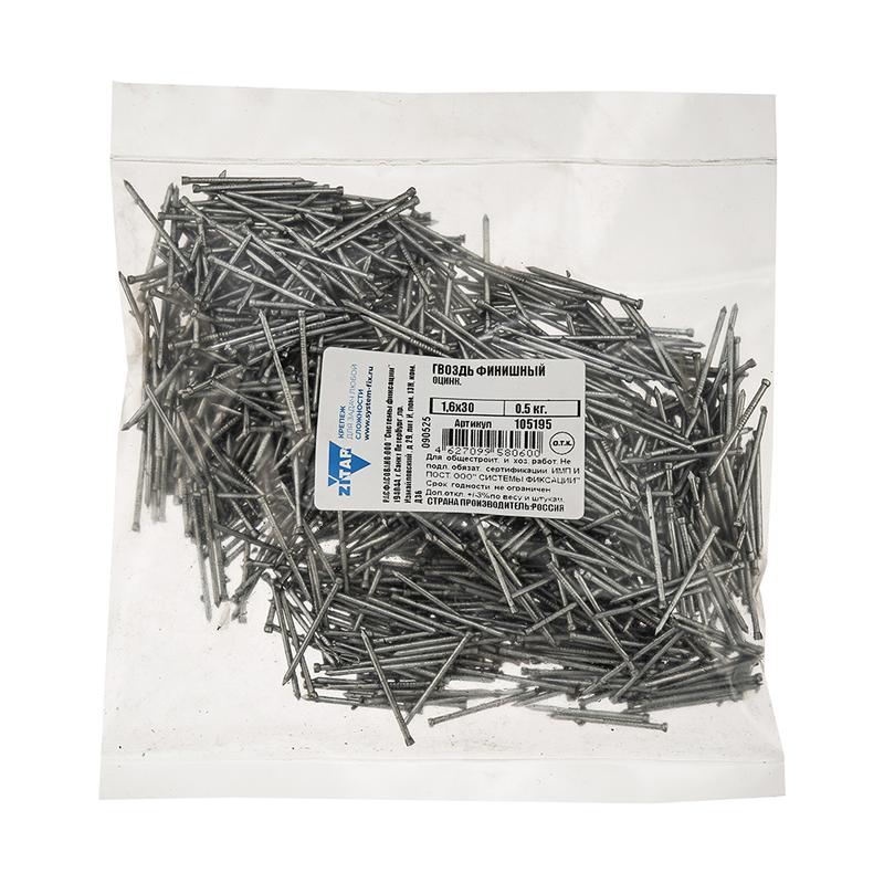 гвоздь финишный 1.6х30 оцинк. (уп.0.5кг) tech-krep/zitar 105195 от BTSprom.by