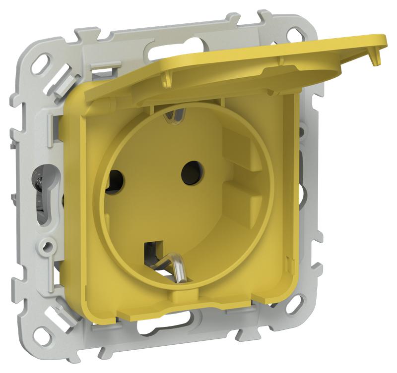 розетка сп flite рсшкр11-1-44-флжк 16а ip44 с заземл. с защ. шторками и крышкой безвинтовое крепление механизм желт. карри iek fi-r16-16-1-44-k44 от BTSprom.by