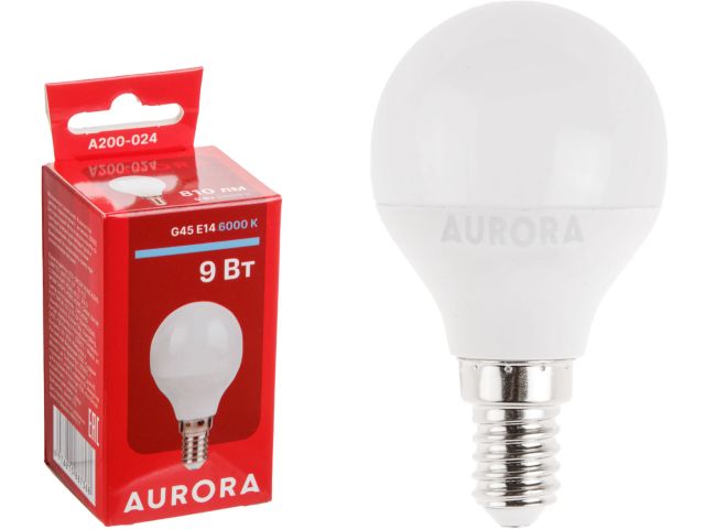 лампа светодиодная g45 шар 9вт 230в e14 6000k aurora a200-024 от BTSprom.by