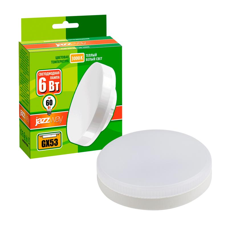 лампа светодиодная pled-eco 6вт таблетка матовая 3000к тепл. бел. gx53 460лм 230в jazzway 2851987 от BTSprom.by