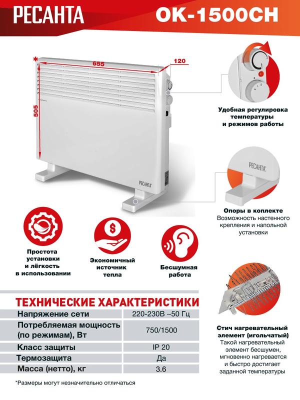 конвектор ок-1500сн ресанта 67/4/20 от BTSprom.by