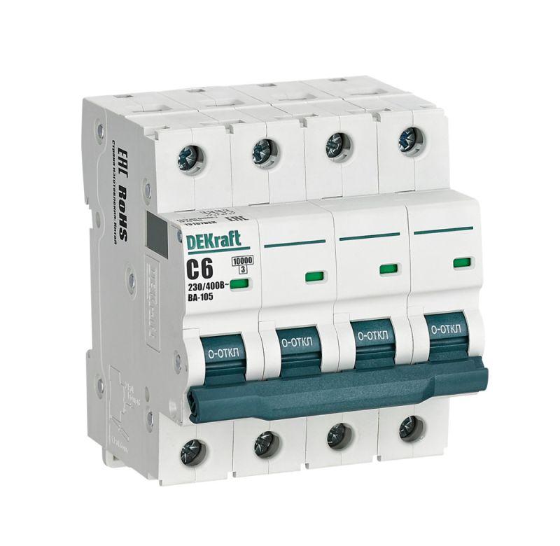 выключатель автоматический модульный 4п c 6а 10ка ва-105 dekraft 13187dek от BTSprom.by