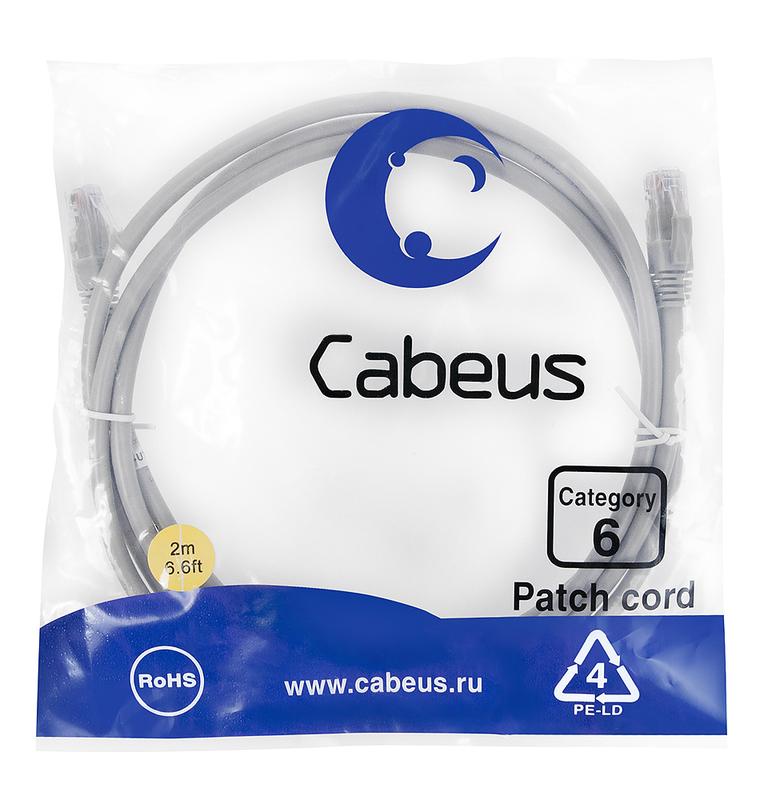 патч-корд u/utp кат.6 pc-utp-rj45-cat.6-2m 2xrj45/8p8c неэкранир. pvc 2м сер. cabeus 7268c от BTSprom.by