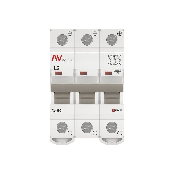  Выключатель автоматический модульный 3п L 2А 6кА AV-6 DC AVERES EKF mcb6-DC-3-02L-av фото в каталоге от BTSprom.by